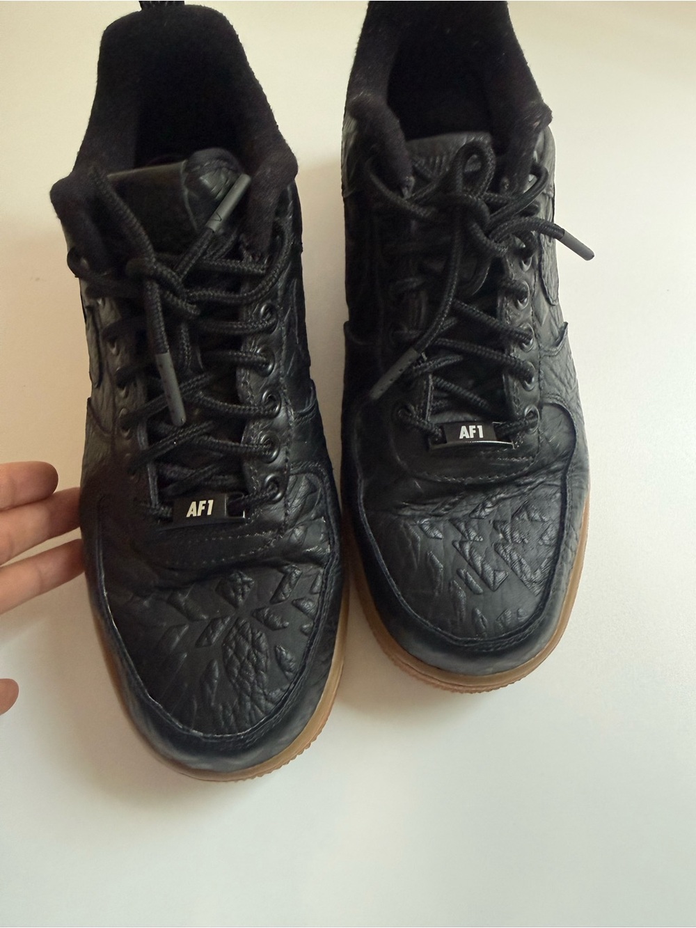 AF1 Black Leather Sneakers with Gum Sole Sz 8
